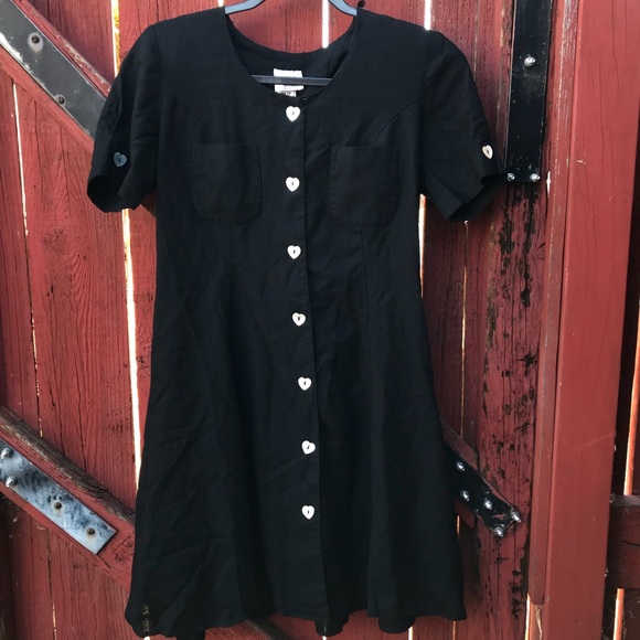 Vintage Dresses & Skirts - Black Dress with Heart Buttons
